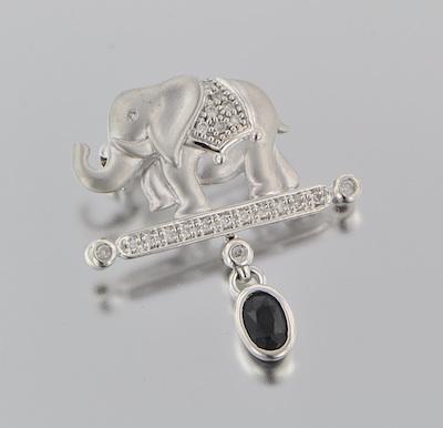 Appraisal: A White Gold Elephant Brooch with Sapphire Pendant k white