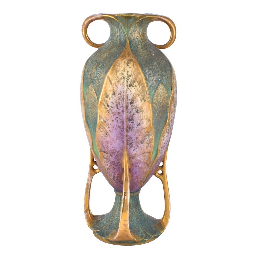 Appraisal: Amphora Leaf Vase Amphora Art Nouveau Gres Leaf Handled Pottery