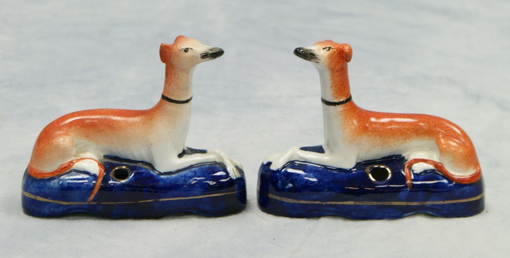 Appraisal: Pr Staffordshire greyhound inkwells l h no damage