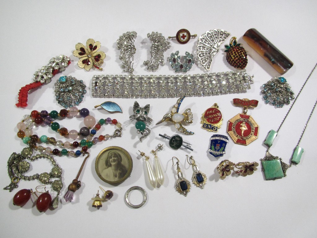 Appraisal: Lot comprising an Art Deco silver marcasite and stone set