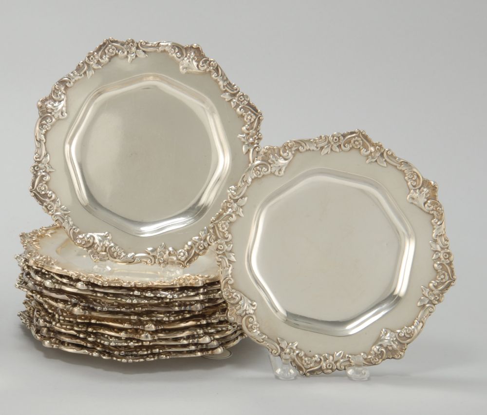 Appraisal: TWELVE GORHAM STERLING SILVER BREAD AND BUTTER PLATES In octagonal