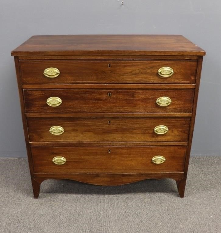 Appraisal: Pennsylvania Hepplewhite inlaid walnut chest circa with original brasses l