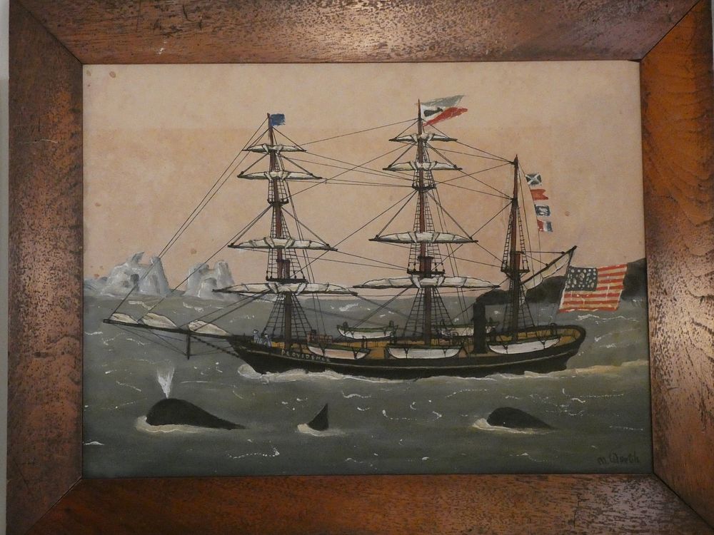 Appraisal: VINTAGE ARCTIC WHALING PAINTING Vintage oil painting on board depicting