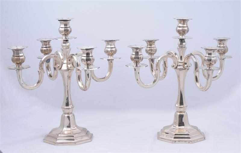 Appraisal: PAIR OF GERMAN SILVER FIVE-LIGHT CANDELABRA IN THE BAROQUE STYLE