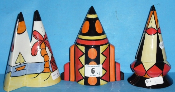 Appraisal: Lorna Bailey limited edition shakers Big Top Rocket and Tropicana