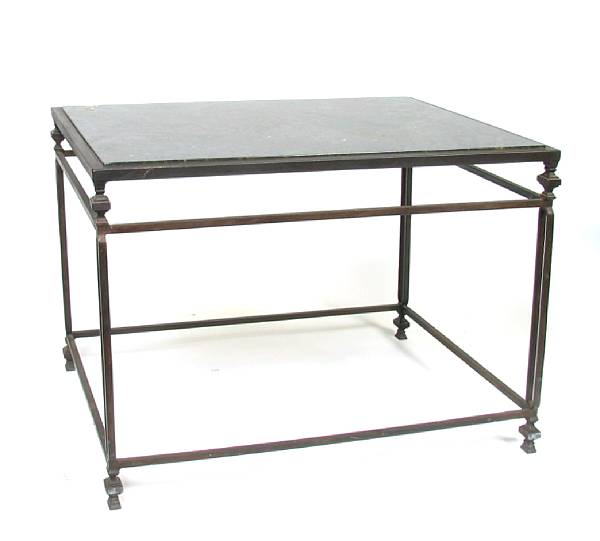 Appraisal: A wrought metal and stone topped occasional table height in