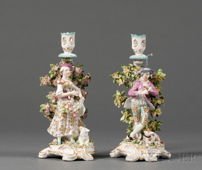 Appraisal: Pair of Samson-style Porcelain Figural Candlesticks early th century depicting