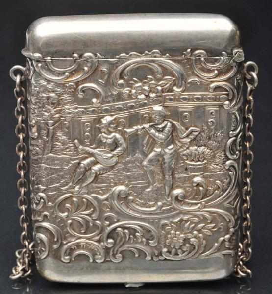 Appraisal: Victorian Calling Card Case with Chain Sterling silver Hallmarked Depicts