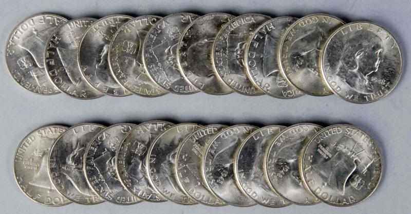 Appraisal: BU Roll of -D Franklin Half Dollars Description coins