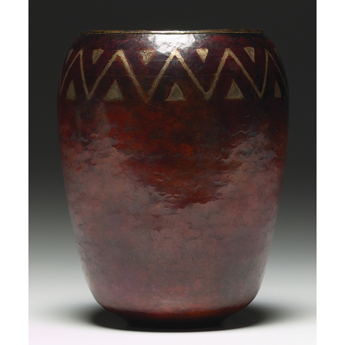 Appraisal: Linossier vase hammered copper with a geometric design at shoulder