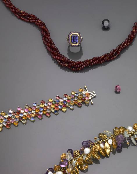 Appraisal: Spinel Bead Necklace An attractive four strand necklace comprised of