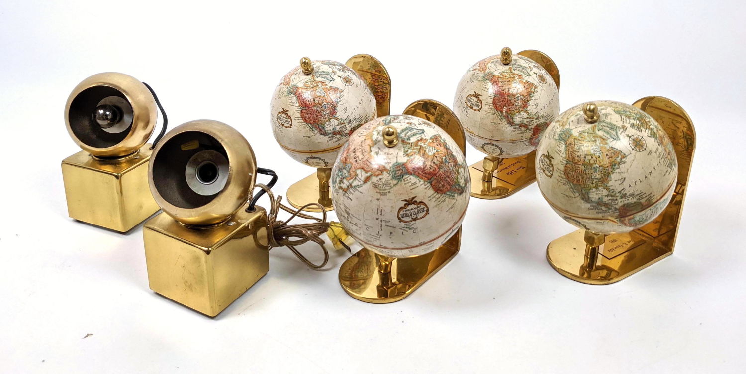 Appraisal: pc Modernist Brass Lot Four Pieces World Globes on brass