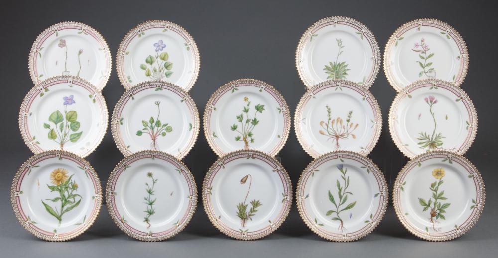 Appraisal: Fourteen Royal Copenhagen Flora Danica Porcelain Bread Plates dated -