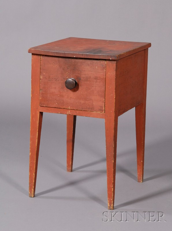 Appraisal: Red-painted Pine One-Drawer Stand probably New England early th century