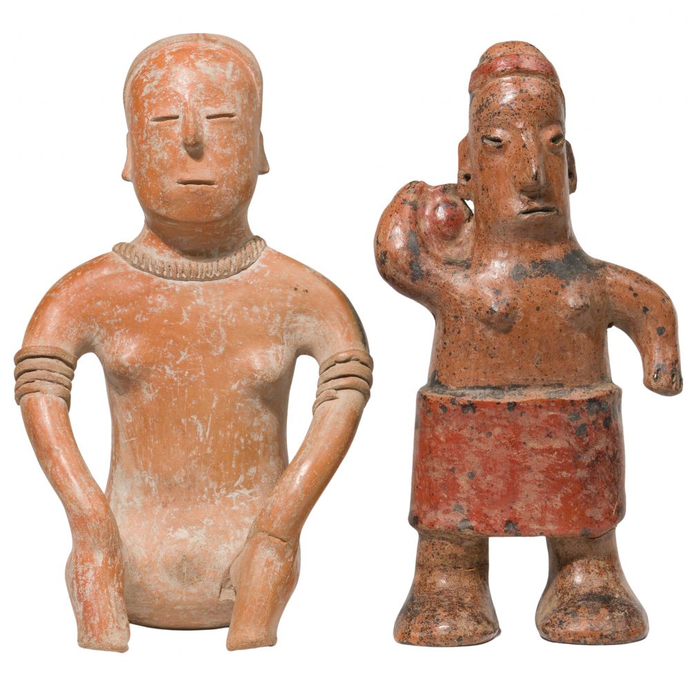 Appraisal: PRE-COLUMBIAN COLIMA FIGURES items including a polychrome figure carrying a