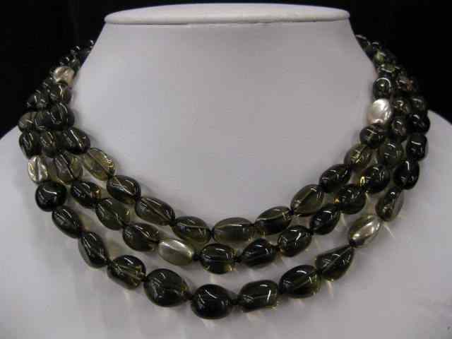 Appraisal: Smoky Quartz Necklace triple strand of natural gems with sterling