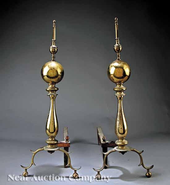 Appraisal: A Pair of Antique American Brass Andirons late th c