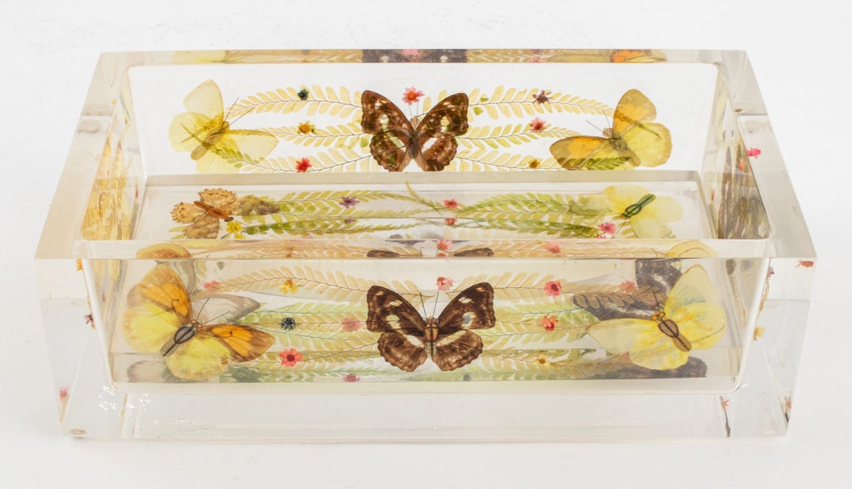 Appraisal: VINTAGE LUCITE TAXIDERMY BUTTERFLY TISSUE BOX Vintage tissue box made