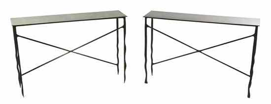 Appraisal: A Pair of Bronze Side Tables Neil Goodman American th