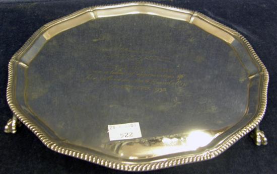 Appraisal: A SHAPED CIRCULAR SALVER with inscription Sheffield - in wide