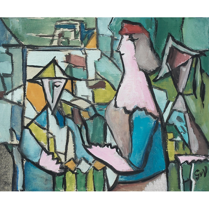 Appraisal: Geer Velde Dutch - Abstracted Figures c oil on paper