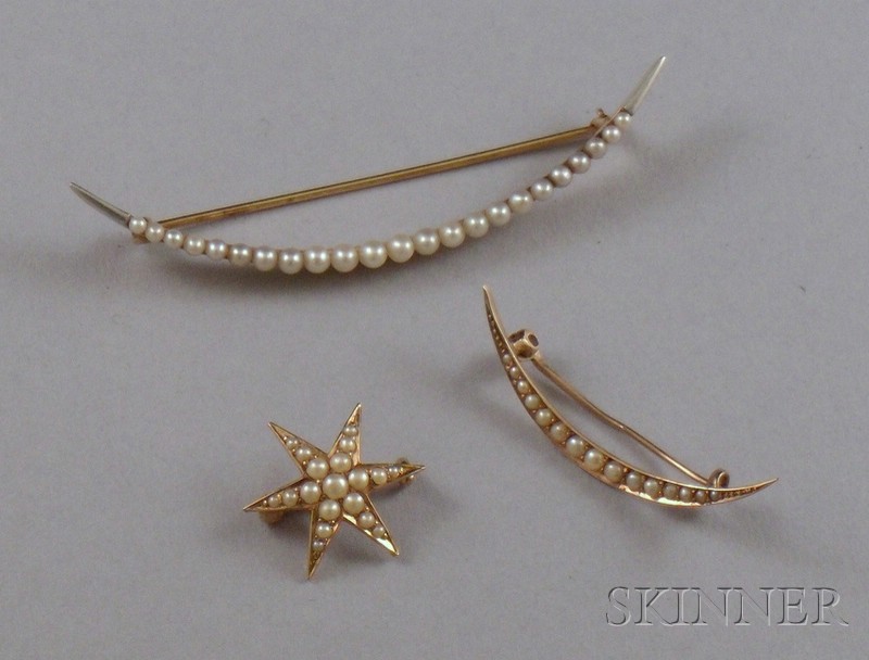 Appraisal: Three Gold and Seed Pearl Pins