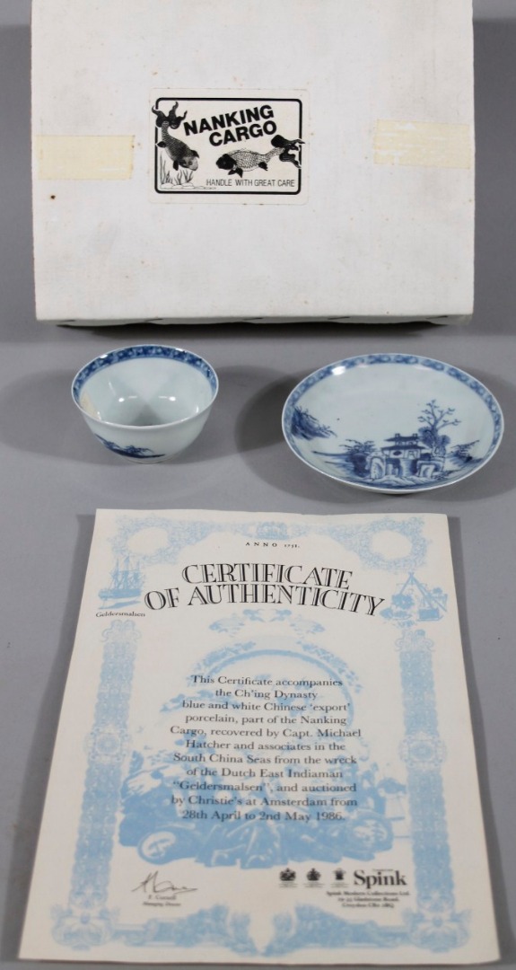 Appraisal: A Nankin Cargo blue and white tea bowl and saucer