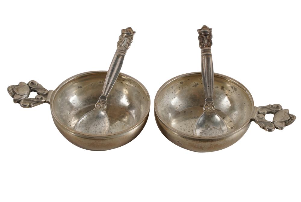 Appraisal: PAIR OF DANISH STERLING SALTS WITH SPOONSmarked 'Sterling' ' s'