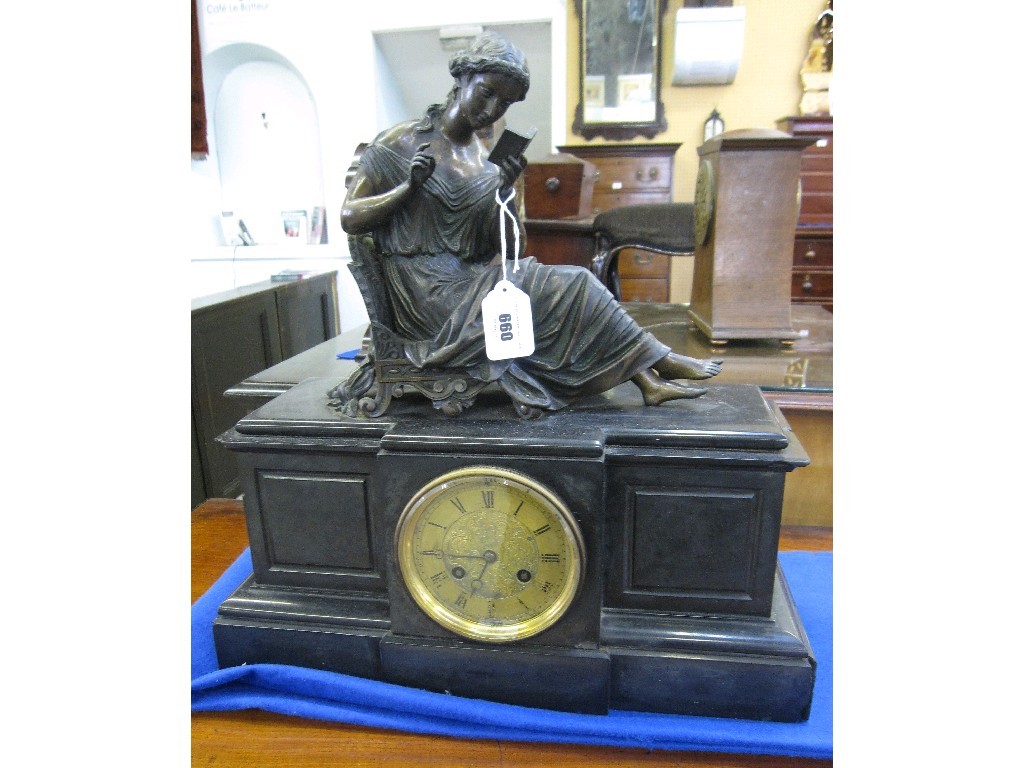 Appraisal: Victorian bronze and black slate mantle clock