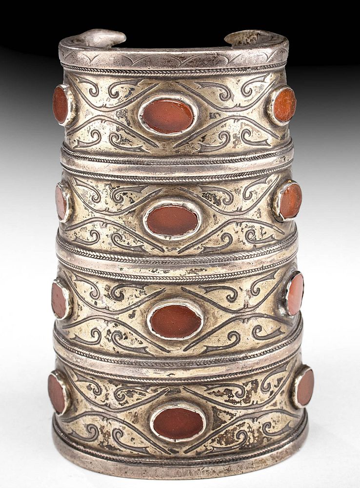 Appraisal: th C Turkoman Silver and Carnelian Bracelet Central Asia Turkmenistan