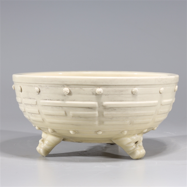 Appraisal: Chinese glazed porcelain tripod censer with molded pattern to body