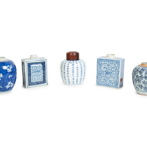 Appraisal: Three Chinese Blue and White Porcelain Ginger Jars and Two