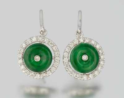 Appraisal: A Pair of Jadeite and Diamond Earrings k white gold