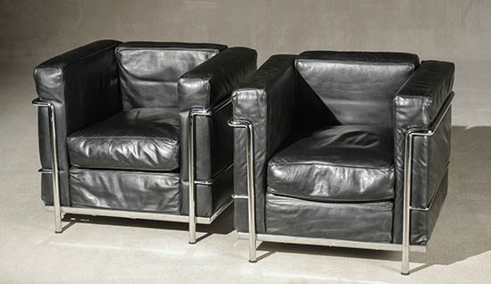 Appraisal: Pair of Le Corbusier LC Chrome Plated Steel and Black