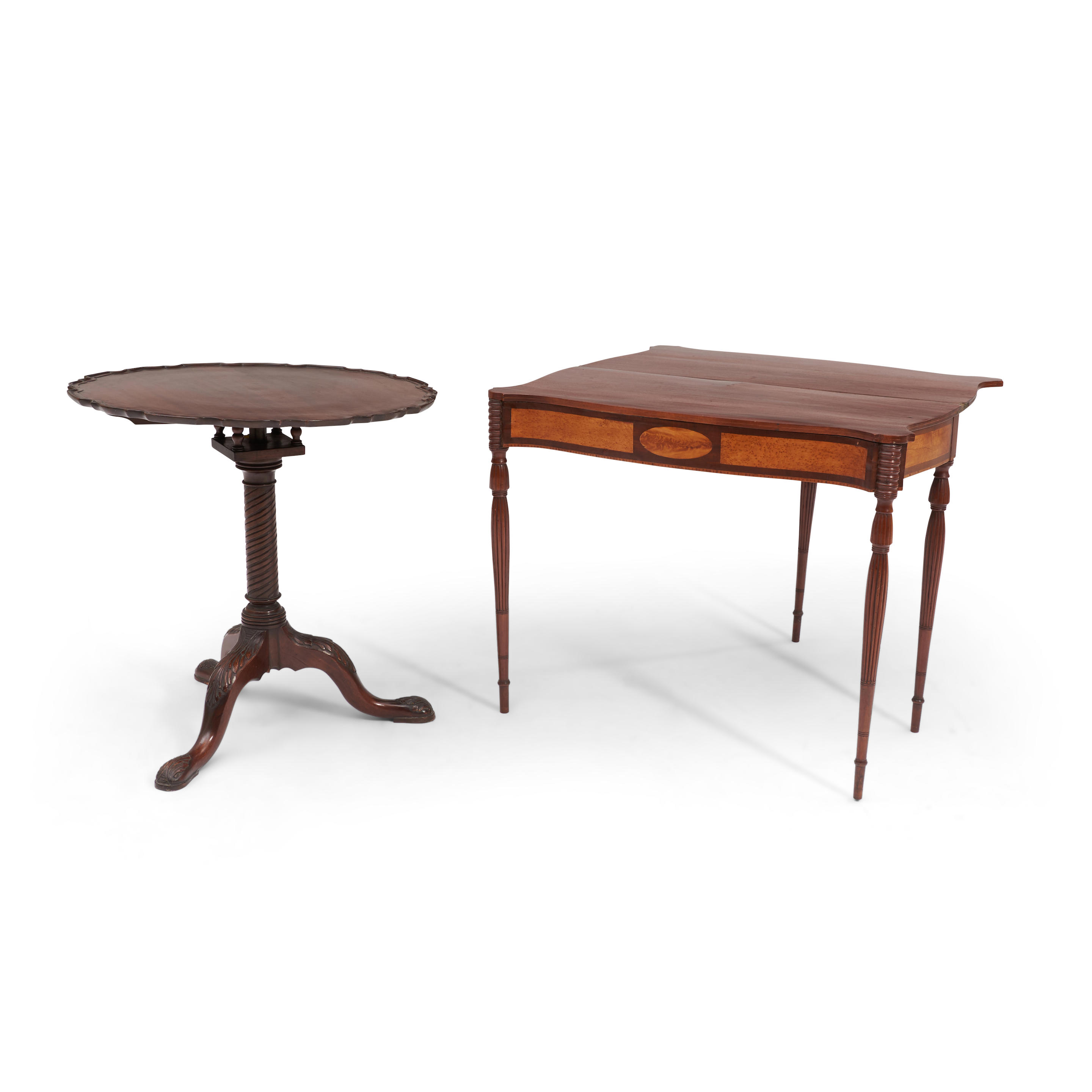 Appraisal: Federal-style Mahogany Card Table and a Chippendale-style Mahogany Birdcage Tilt