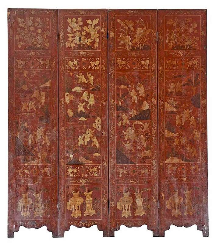 Appraisal: Chinese Export Lacquered Dressing Screen th century four fold screen