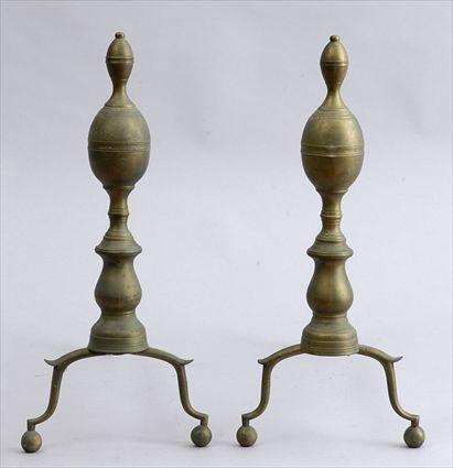 Appraisal: PAIR OF FEDERAL BRASS DOUBLE-LEMON ANDIRONS x x in