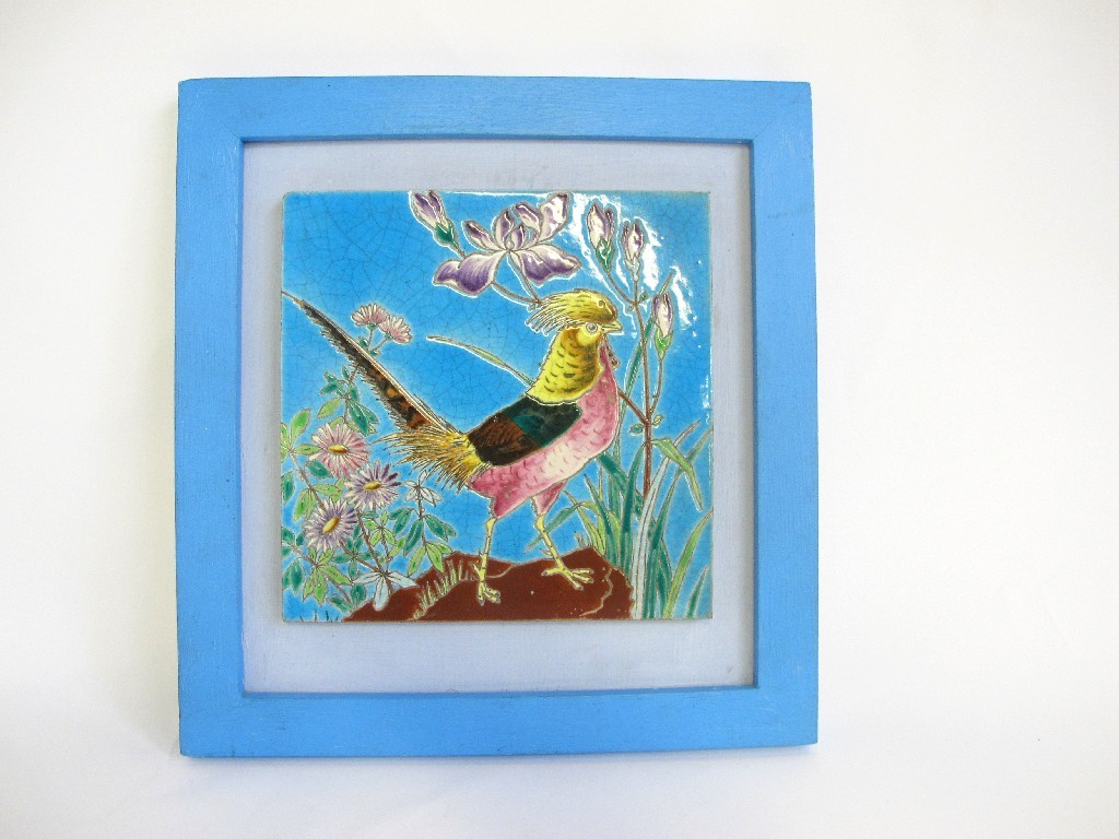 Appraisal: Mounted Longwy tile decorated with an oriental pheasant