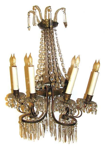 Appraisal: A pair of gilt metal and cut glass four light