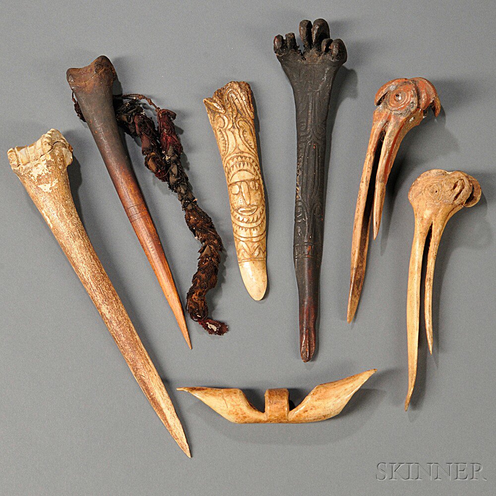 Appraisal: Seven New Guinea Bone Items includes three daggers one with