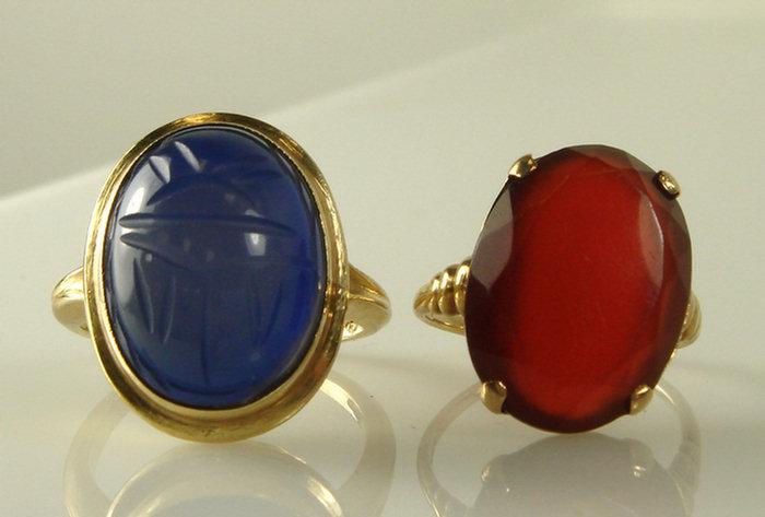 Appraisal: K YG carnelian ring size K YG blue scarab ring