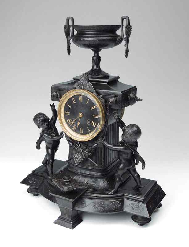 Appraisal: JAPY FRERES FIGURAL FRENCH MANTLE CLOCK Faux slate cast metal