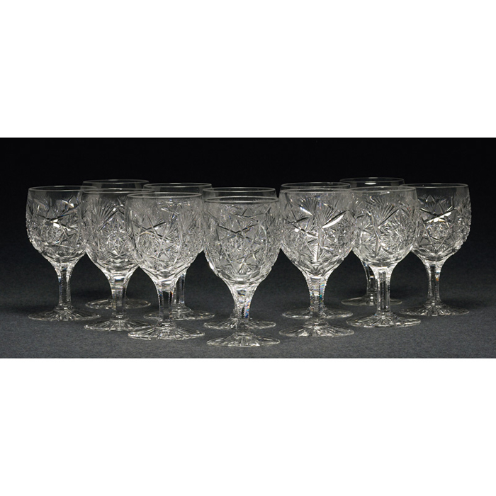 Appraisal: Cut Glass wine goblets set of clear glass with Hobstar