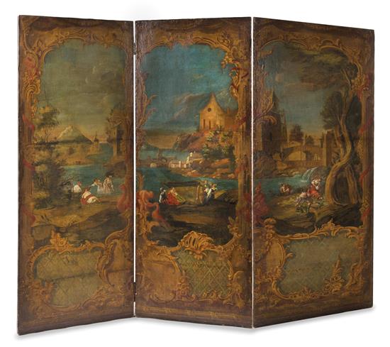 Appraisal: Sale Lot A Continental Three-Panel Floor Screen th century the