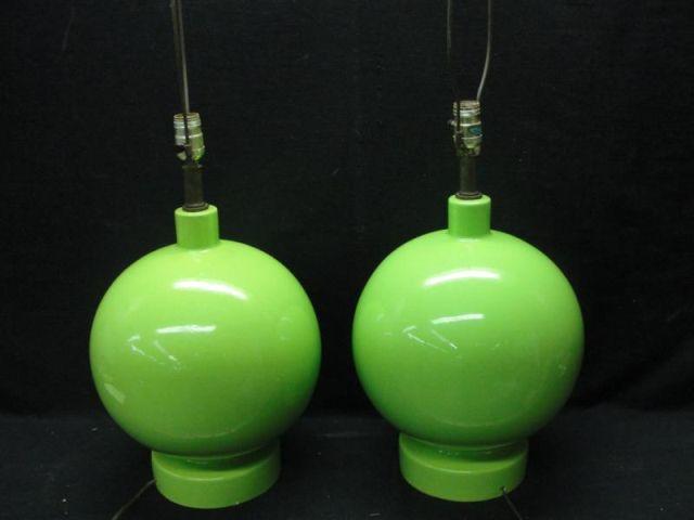 Appraisal: Pair of Midcentury Hot Green Globular Lamps From a Greenwich