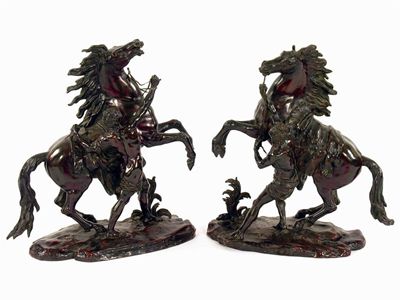 Appraisal: After Coustou A pair bronze Marly horses each rearing on