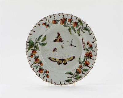 Appraisal: A Chelsea plate with feather moulded rim the well painted