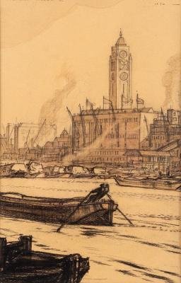 Appraisal: Rowland Hilder - The Thames dated chalk and watercolour cm