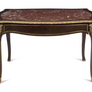 Appraisal: A Napoleon III Gilt Bronze Mounted Ebonized Marble-Top Center Table