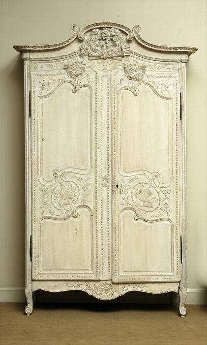 Appraisal: Provincial Louis XV-Style White-Painted Oak Armoire x x in